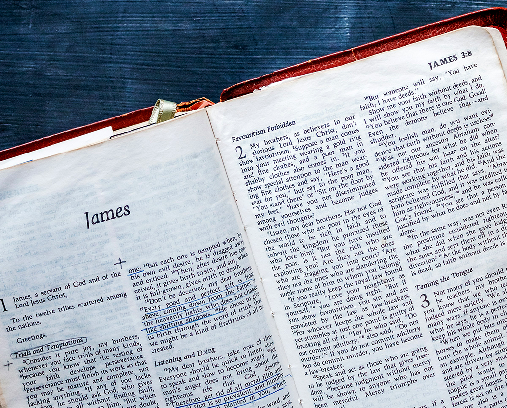 Bible opened tio the Book of James.